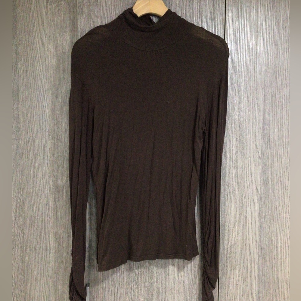 Women's Brown Long-Sleeve Mock Neck Top